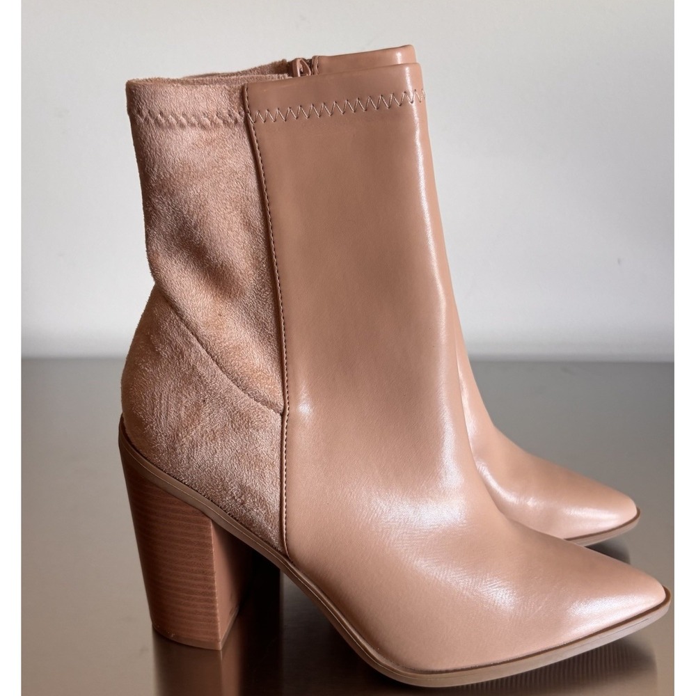 Lulu's Nude Two-Tone Lace Up Block Heel Ankle Boots